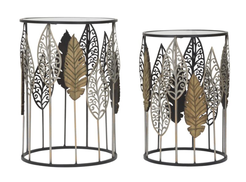 Кавовий столик IN FERRO E LEGNO FOGLIE COPPIA CM 38X55-33X50