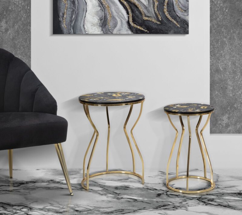 Столики кавові комплект MAURO FERRETTI LEAF TOP COPPIA CM Ø 37X51-25X46